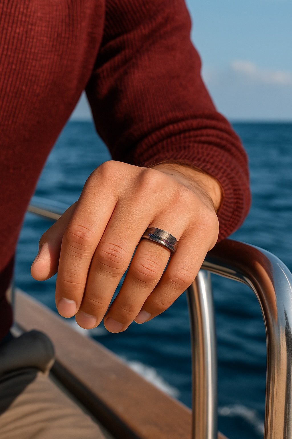 men's brushed tungsten ring with opal inlay – customizable